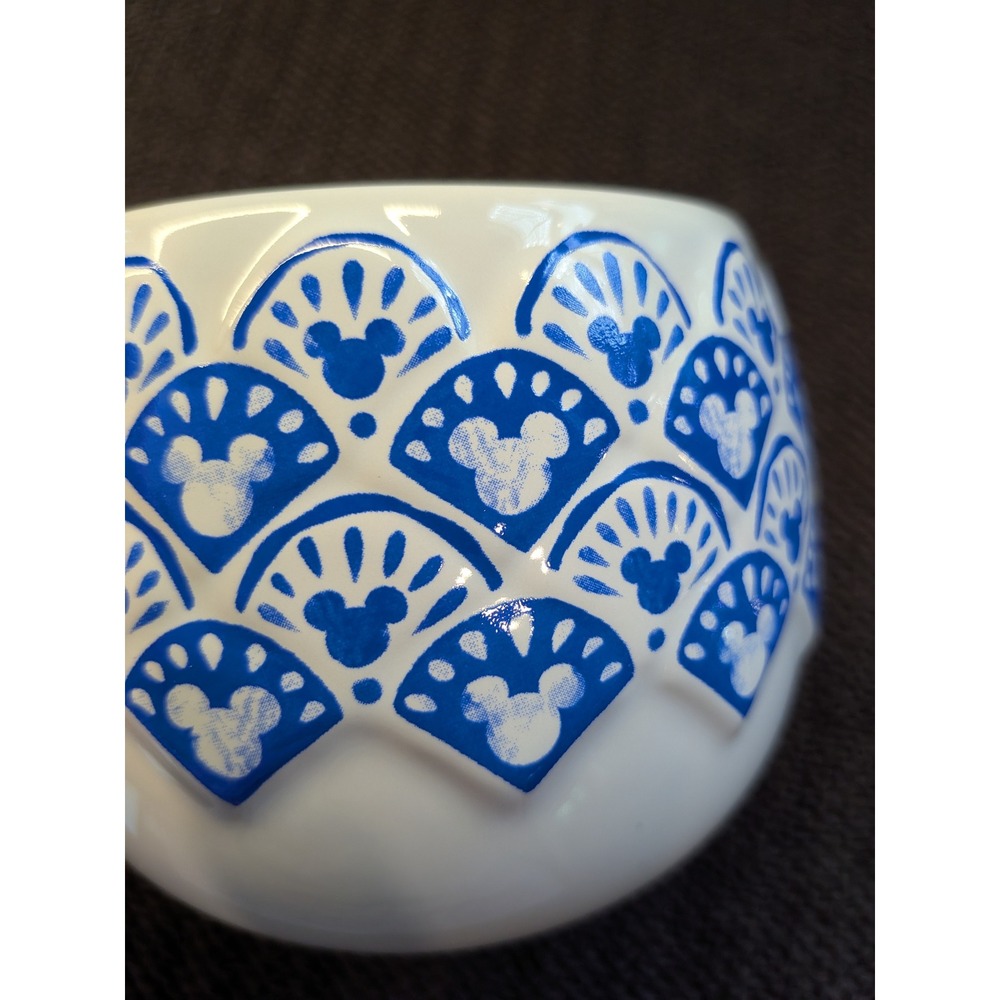 Disney Parks Blue White Scalloped Hidden Mickey Stoneware Mug 21oz